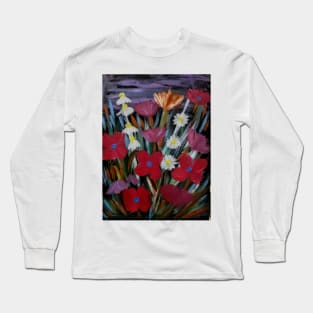 Some bright fun looking abstract flowers with metallic and iridescent medium mix Long Sleeve T-Shirt